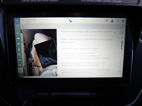 Easy to use WiFi is available on Cathay Pacific Flights
