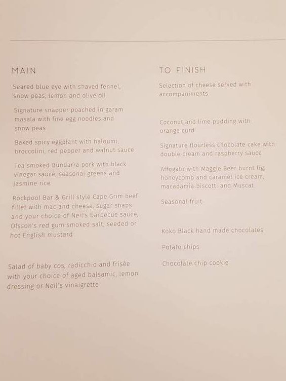 Qantas A380 Lunch Menu