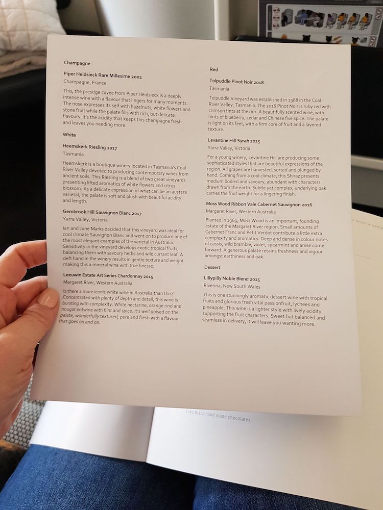 Qantas First Class Wine List