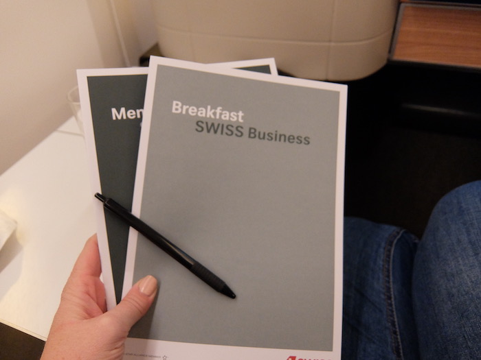 SWISS Business Class Breakfast menu