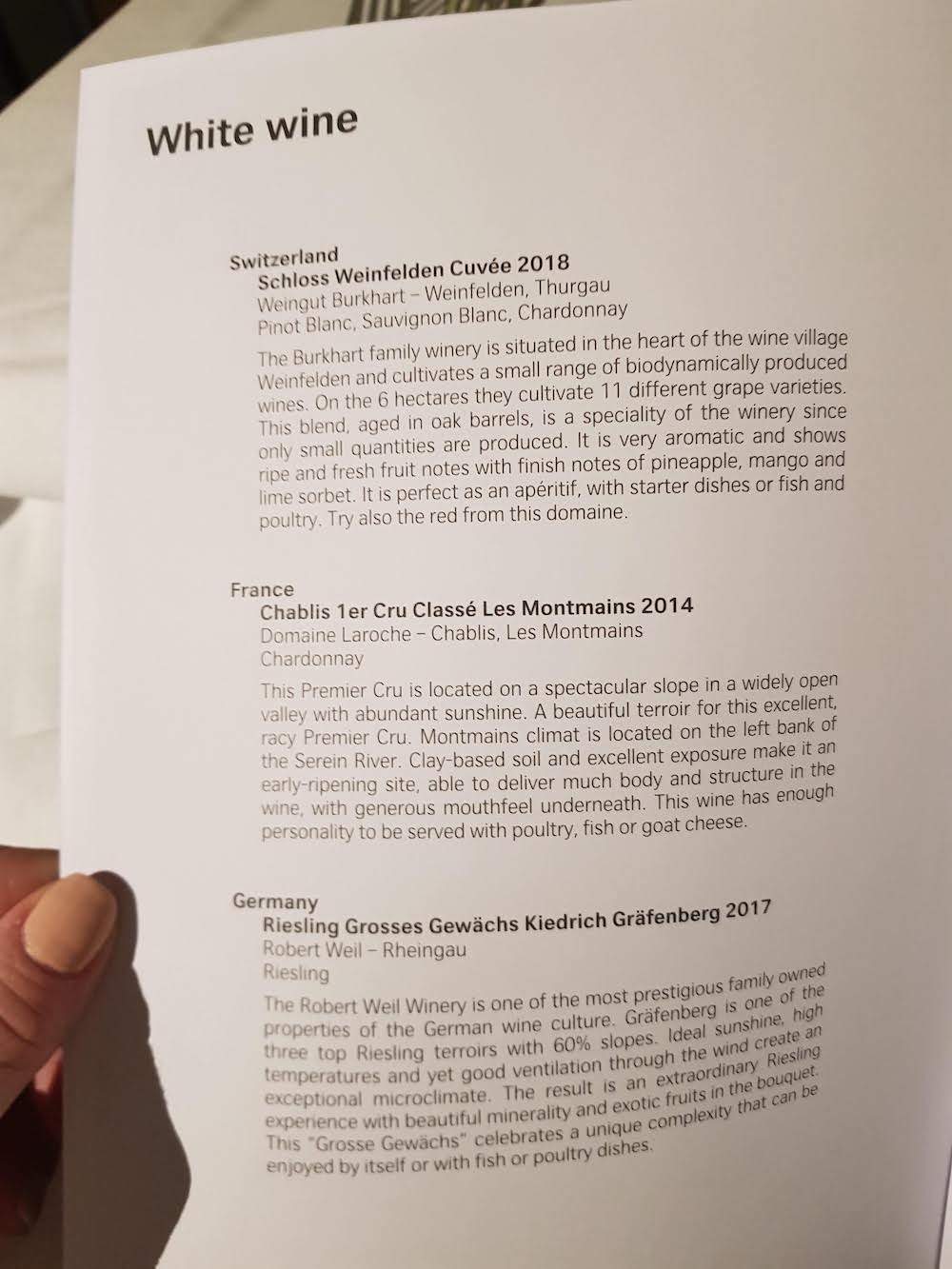 SWISS First Class Drinks Menu