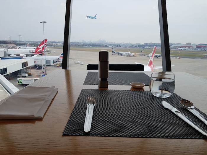 Dining with a view in the Qantas First Lounge