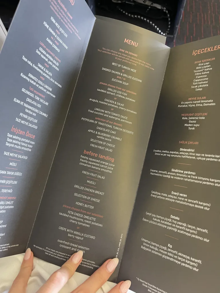 Turkish Airlines 777-300 Business Class In-Flight Menu 