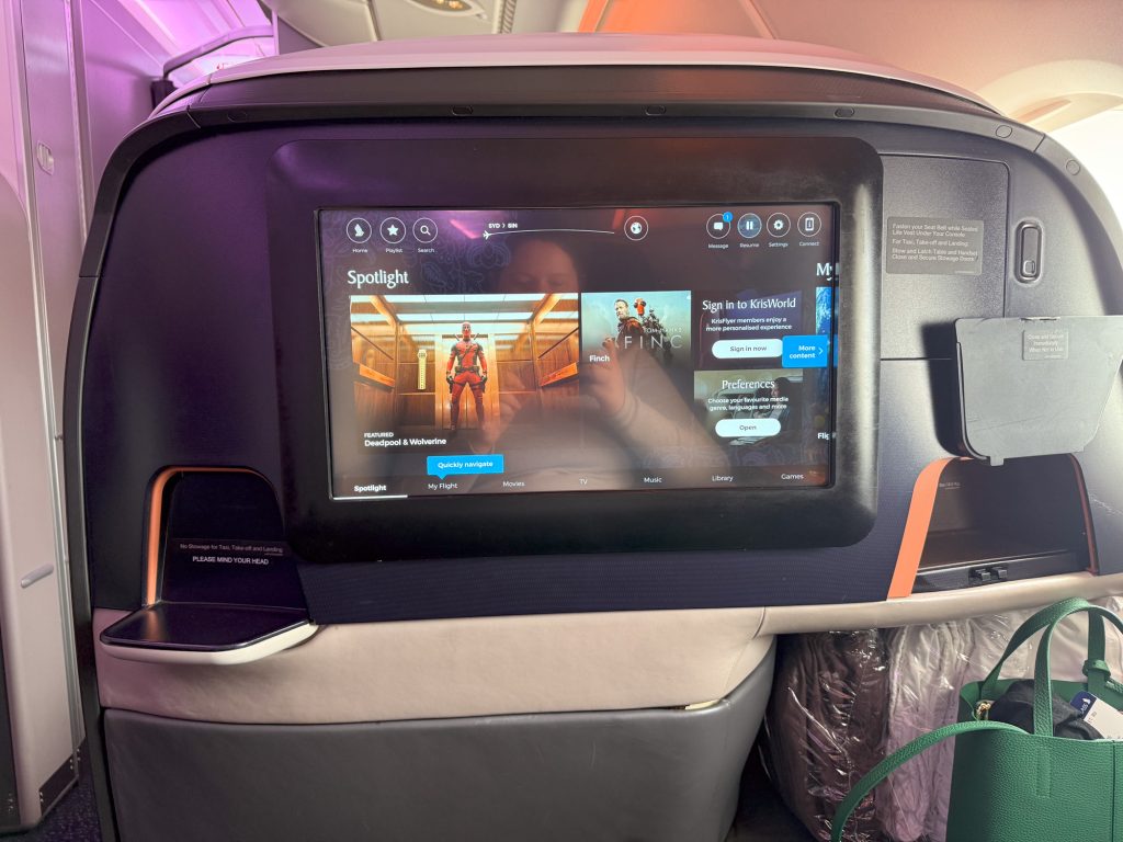 Singapore Airlines A380 Business Class Inflight Entertainment
