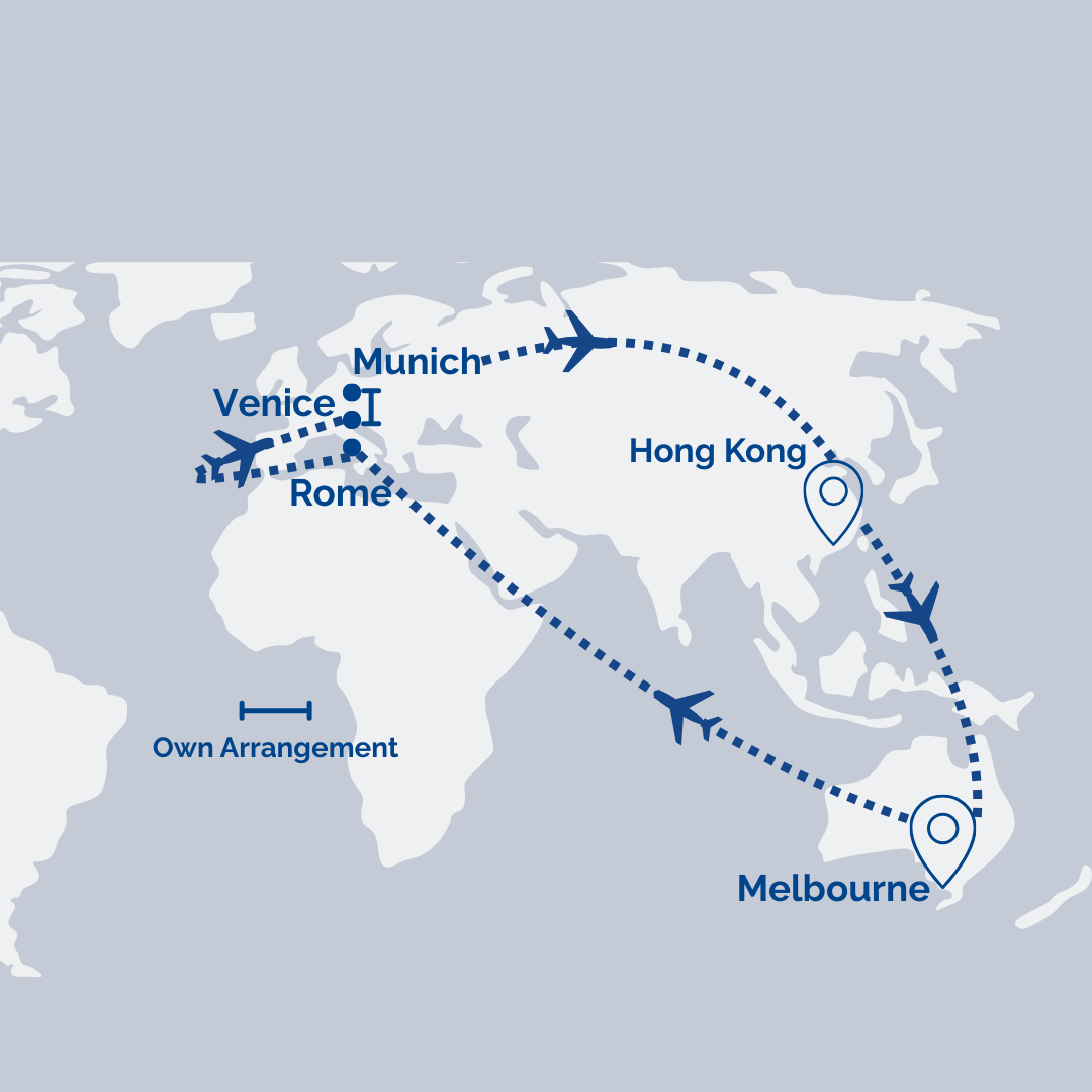 RAT Multi-Stop Fare: Melbourne → Perth [Transit] → Rome → Venice // Munich → Dubai [Transit] → Hong Kong → Melbourne