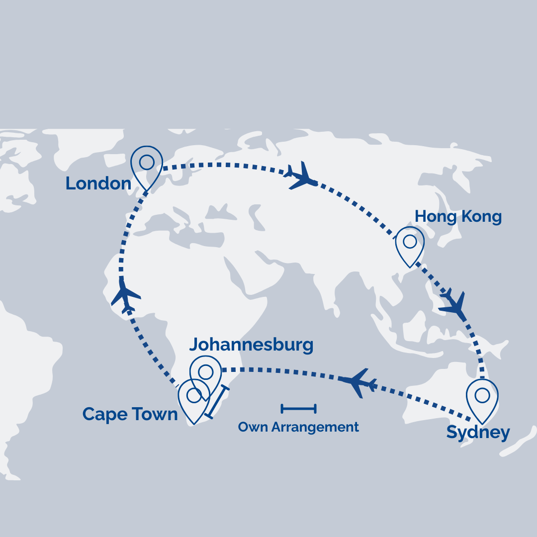 RAT Multi-Stop Fare: Sydney → Johannesburg // Cape Town → London → Dubai [Transit] → Hong Kong → Sydney